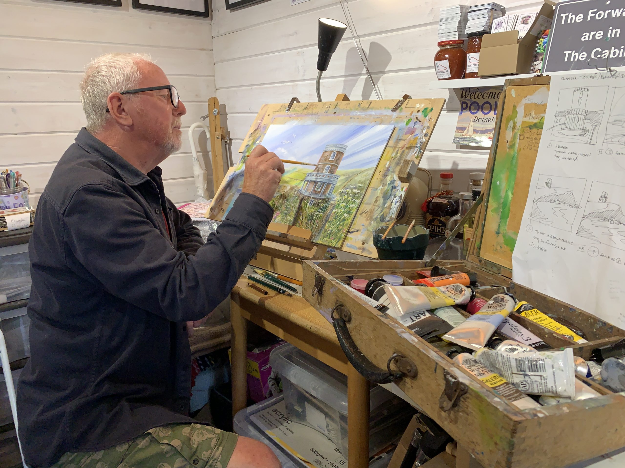 Shaun Forward in studio finishing 'Clavell Tower - the original'