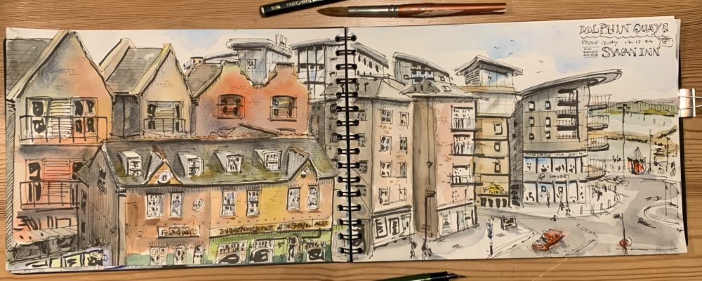 urban sketching Dolphin Quays Poole